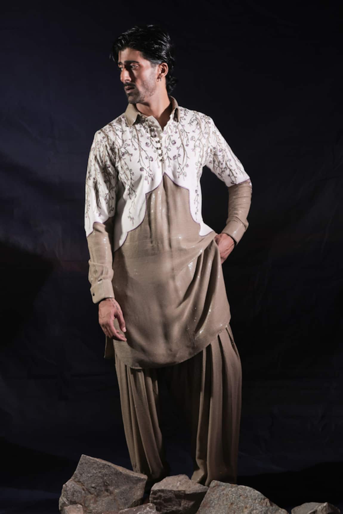 Jubinav Chadha Sequined Georgette Pathani Kurta & Salwar Set