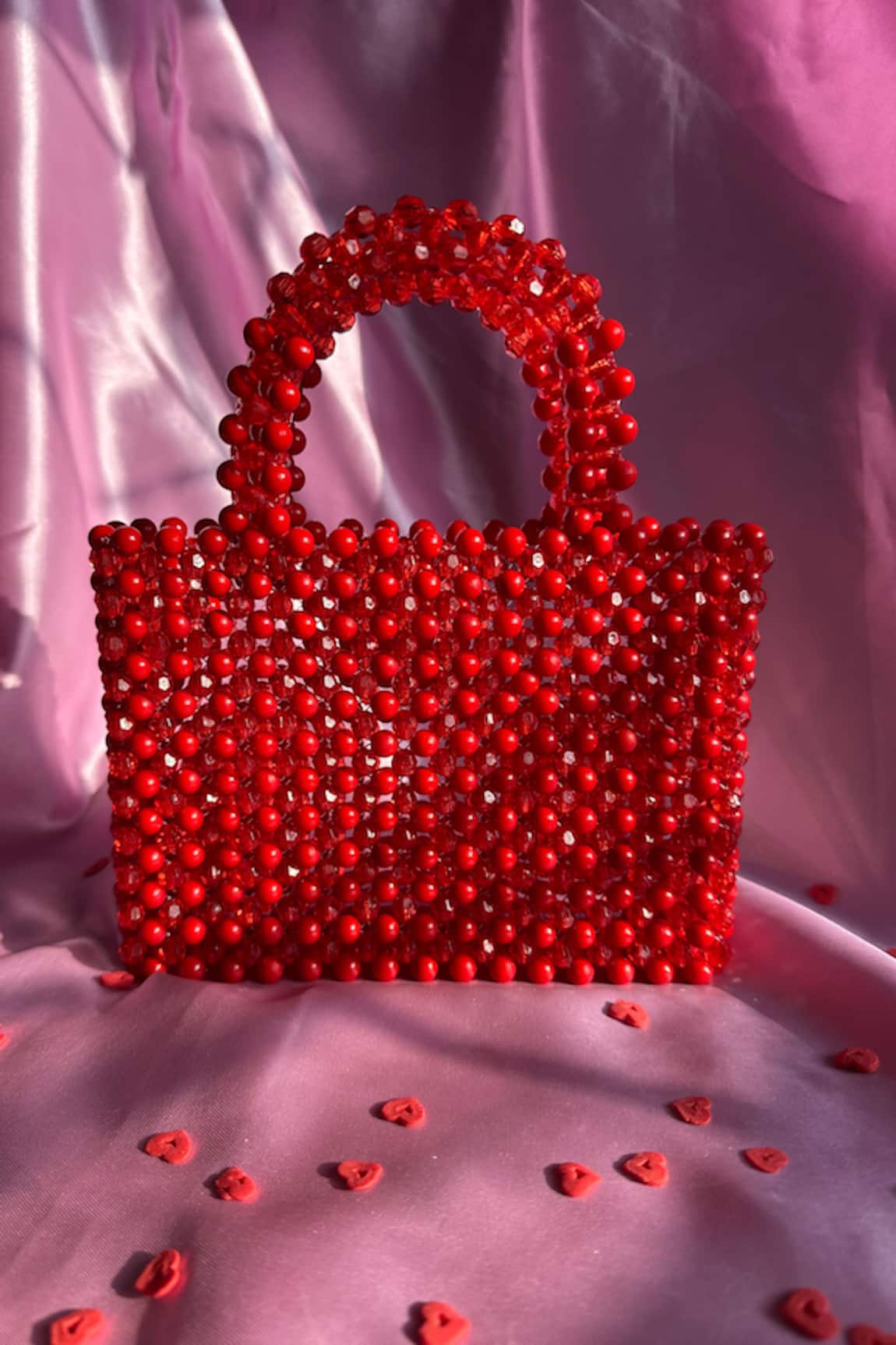 Rubilon Lexi Red Beaded Handwoven Acrylic Crystals Clutch 