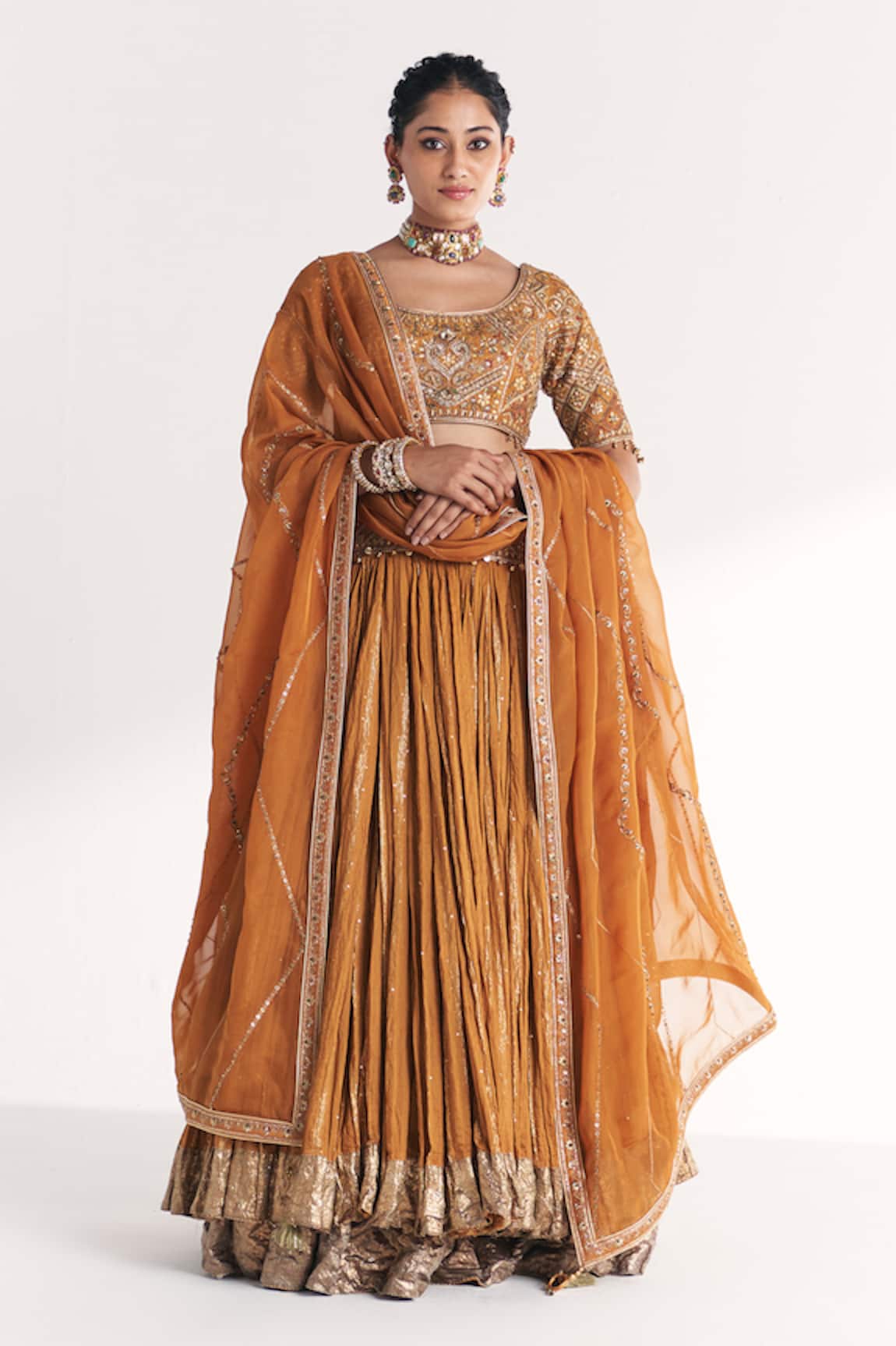 Studio Bagechaa Sunheri Mustard Embroidered Lehenga Set 