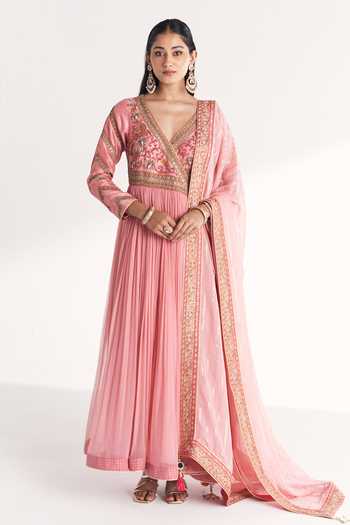 Studio Bagechaa Kamya Light Pink Embroidered Anarkali With Dupatta 