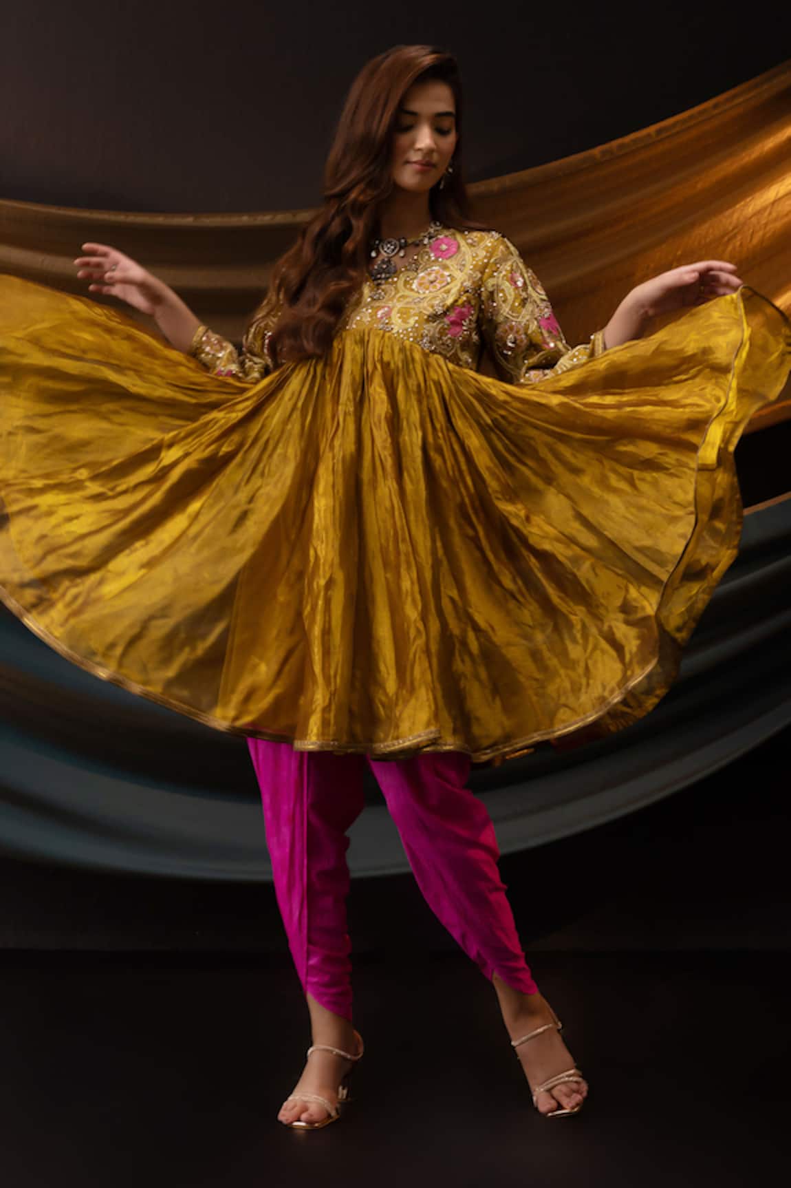 Svastih Gulnoor 3D Floral Applique Work Anarkali With Dhoti Pant