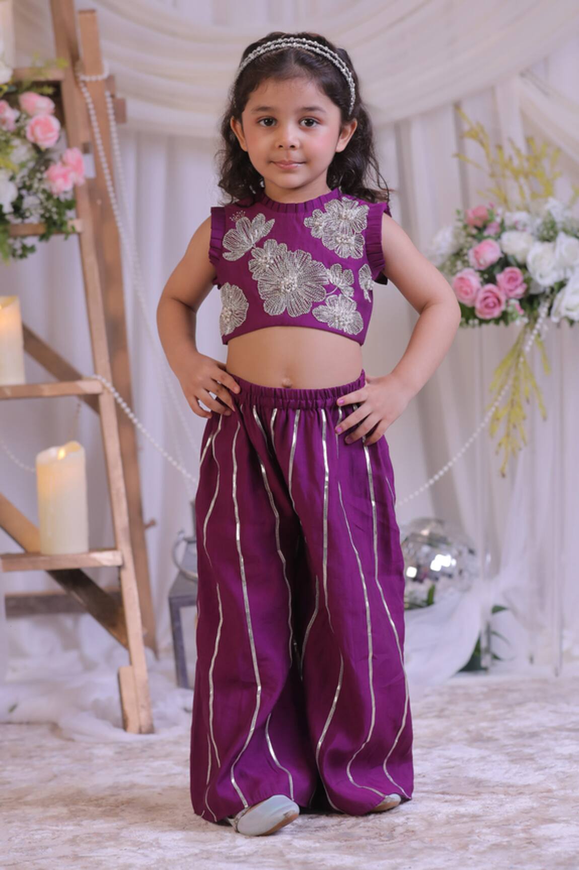 Lil Angels Purple Cutdana Embroidered Palazzo Set