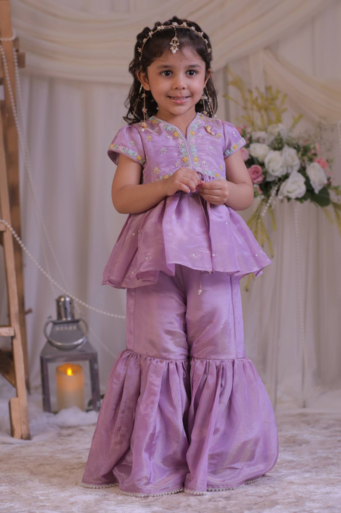 Lil Angels Tissue Embroidered Kurta & Sharara Set