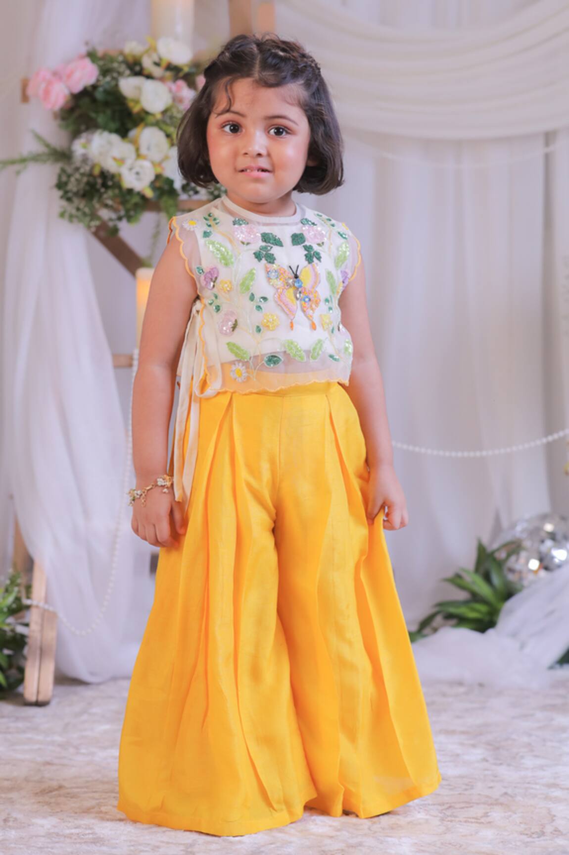 Lil Angels Butterfly Embroidered Top With Palazzo