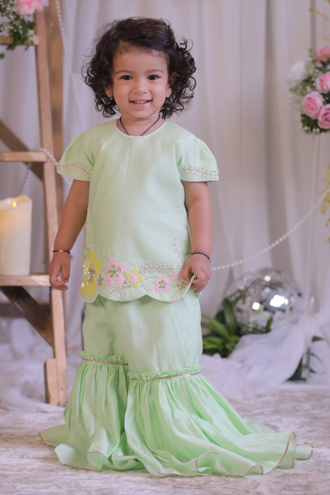 Lil Angels Flower Sequin Embroidered Kurta & Sharara Set