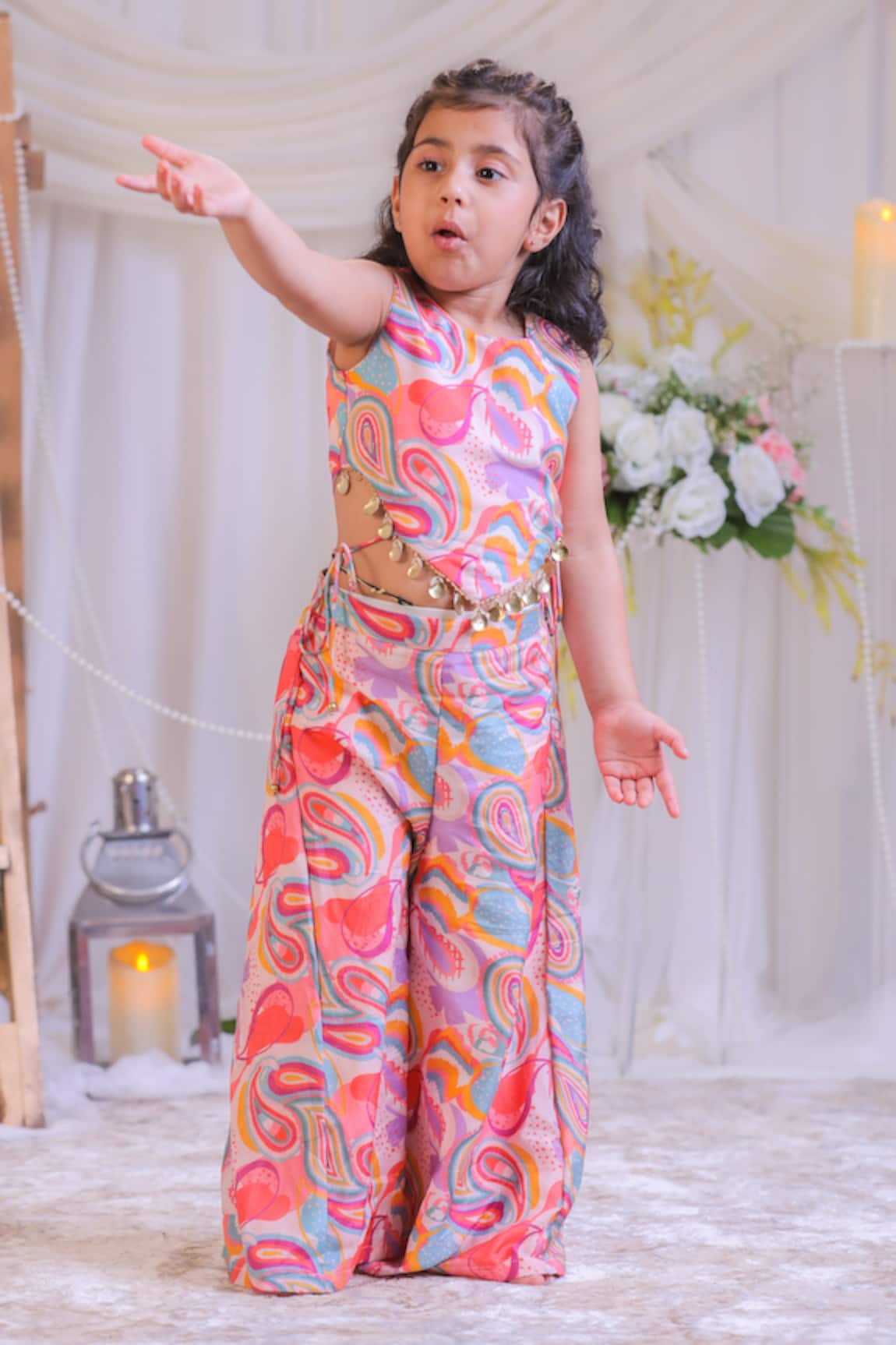 Lil Angels Paisley Embroidered Blouse & Palazzo Set