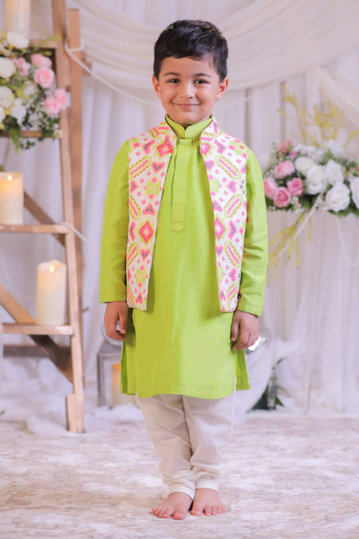 Lil Angels Ikat Pattern Bundi & Kurta Set