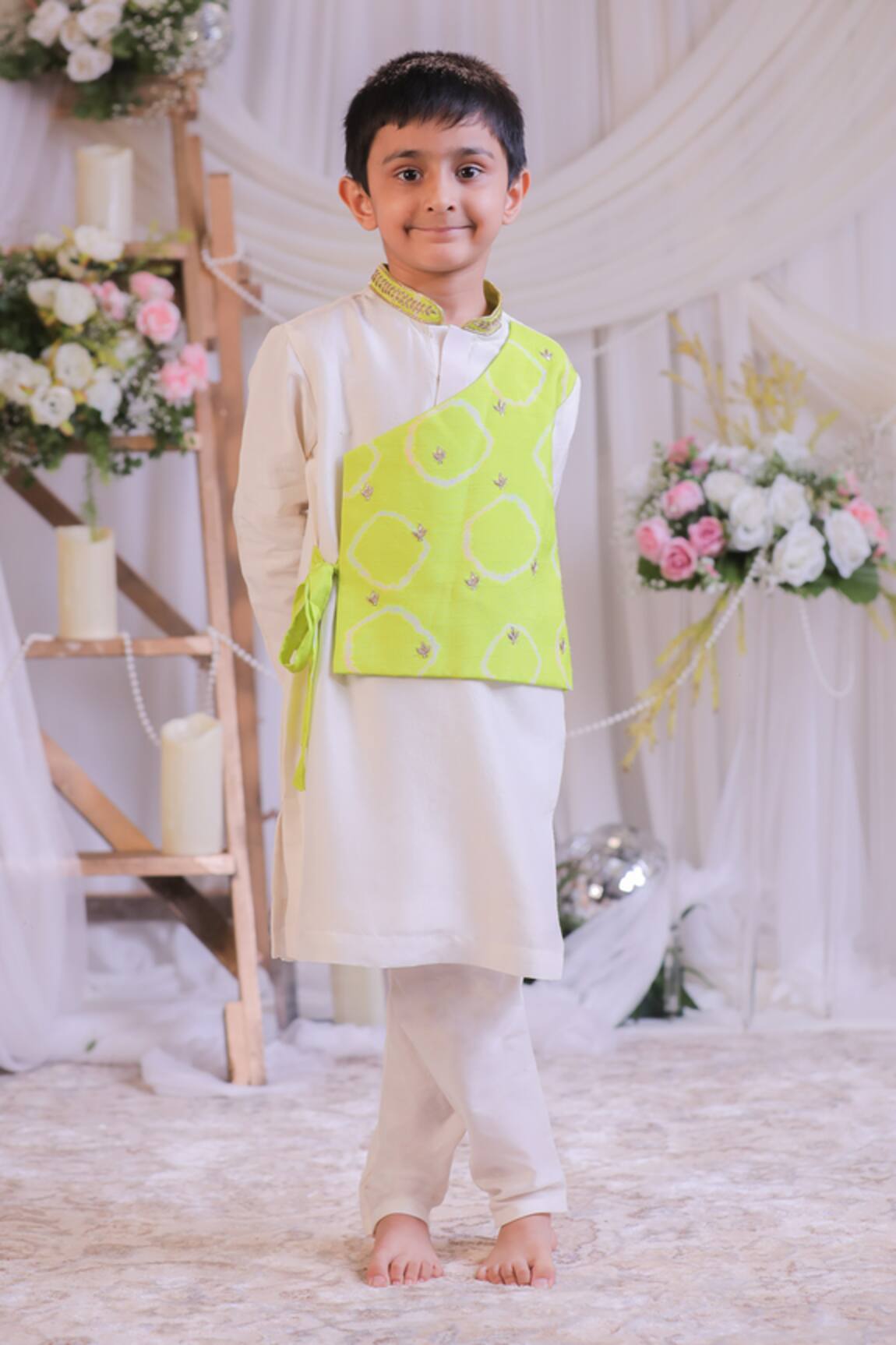 Lil Angels Green Bandhej Pattern Kurta Set