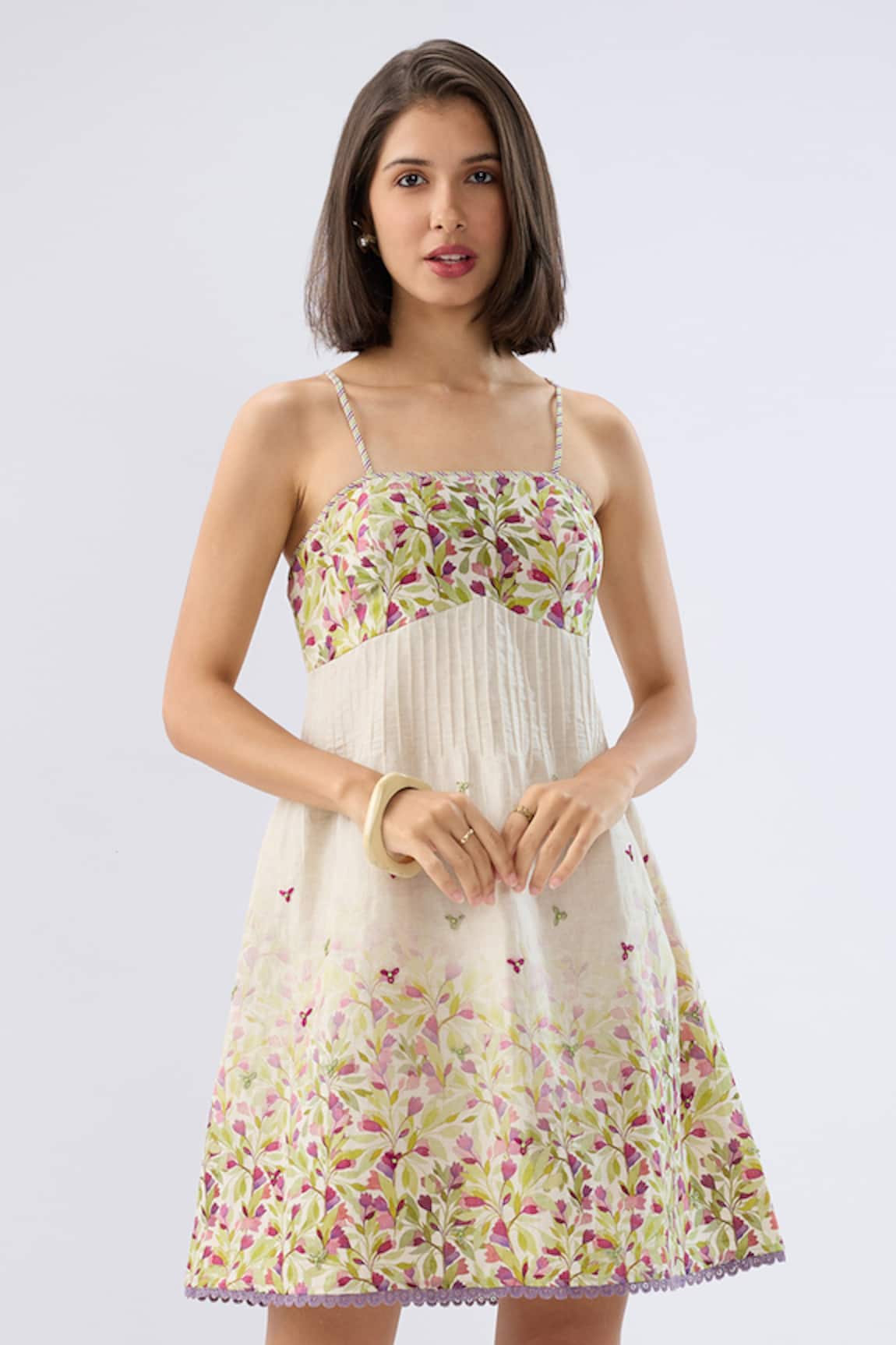 Raw & Rustic By Niti Bothra Ivory Pintuck Floral Print Dress