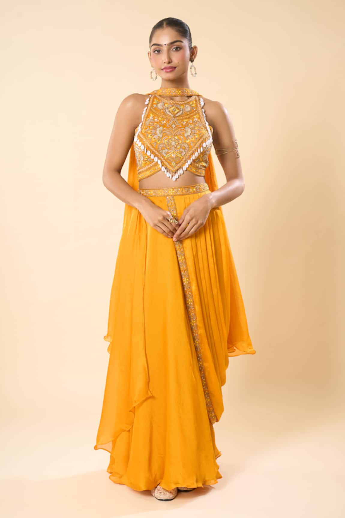 Samyukta Singhania Hand Embroidered Halter Blouse With Lehenga Saree 