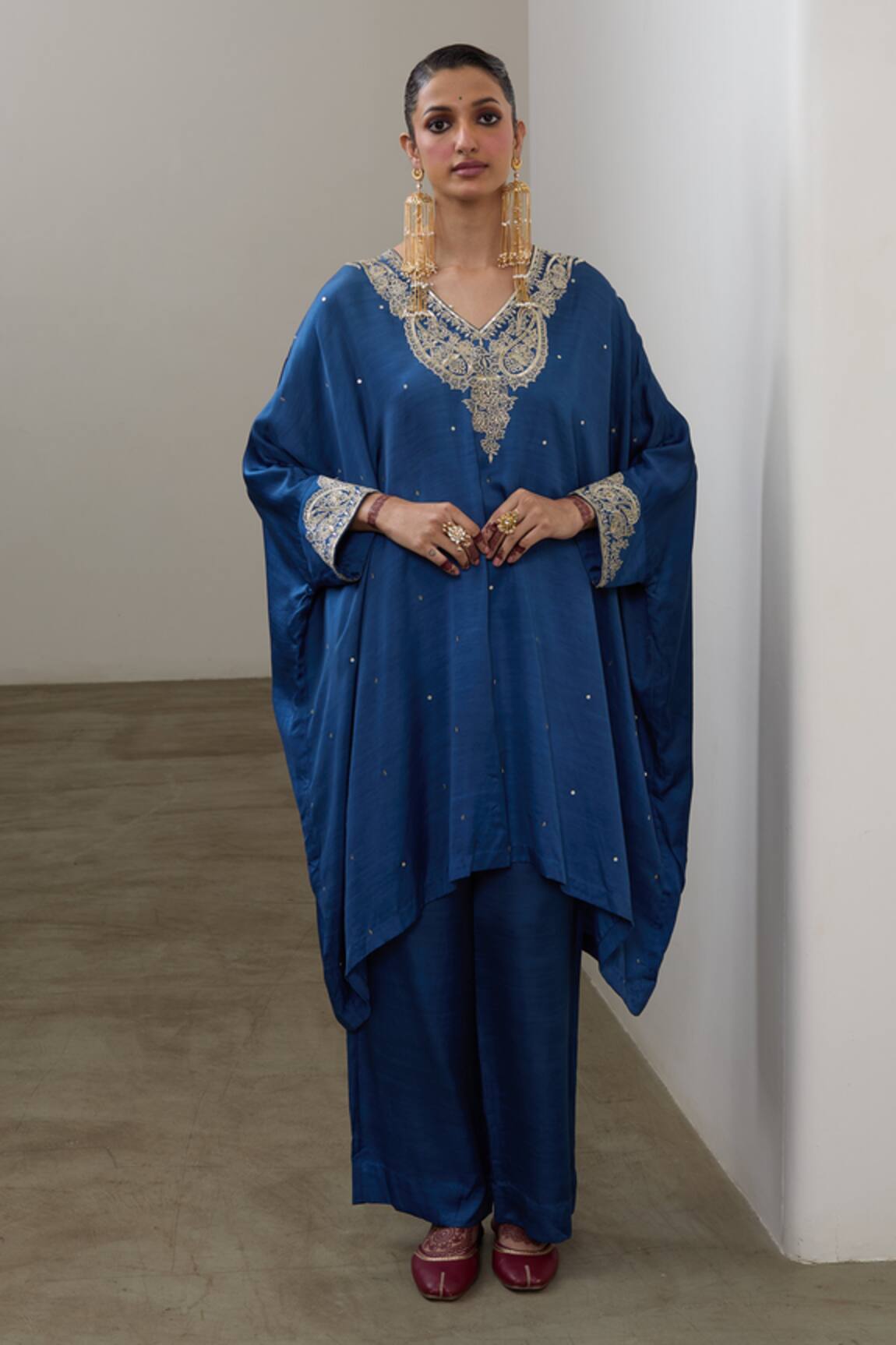 Sheela Suthar Embroidered Silk Kaftan & Pant Set