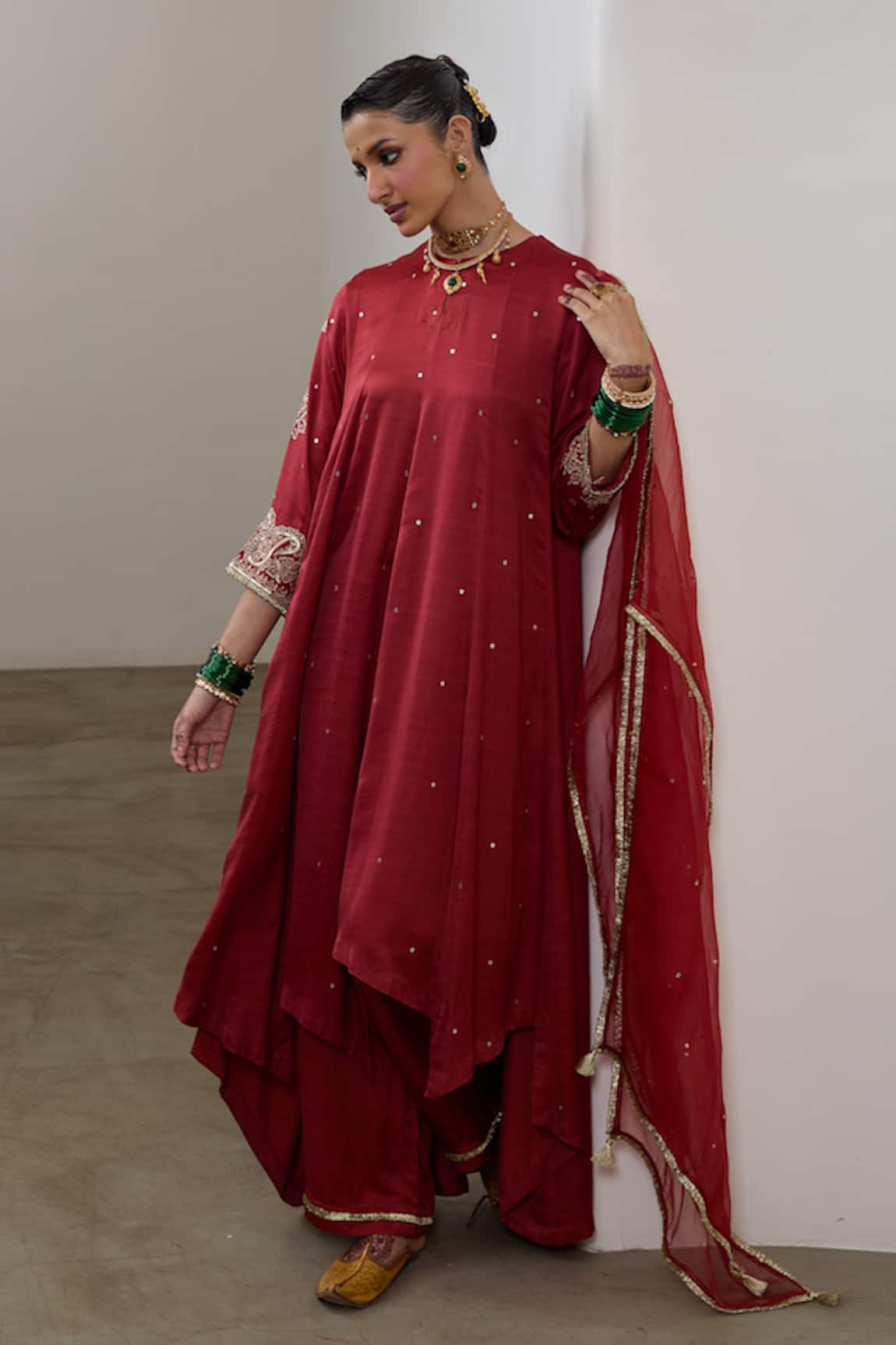 Sheela Suthar Silk Embroidered Asymmetric Anarkali Set