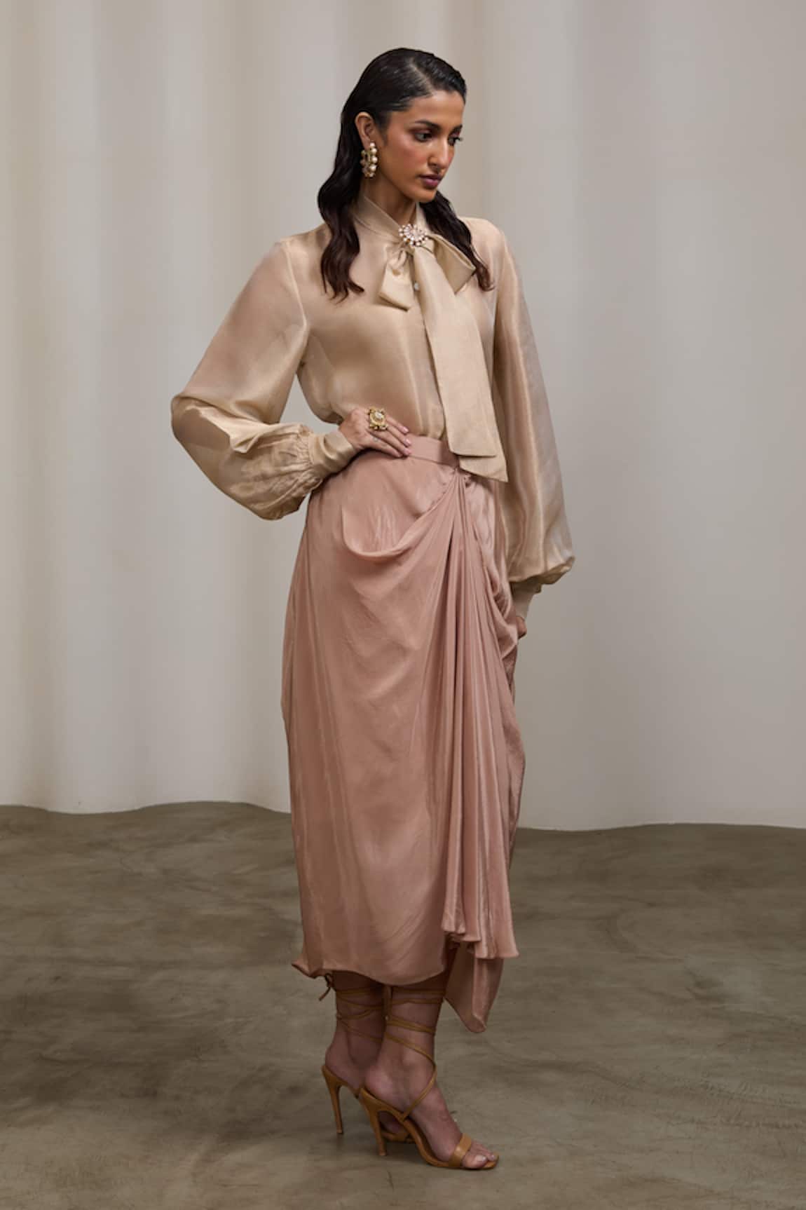 Sheela Suthar Glass Bead & Pearl Embroidered Shirt With Skirt