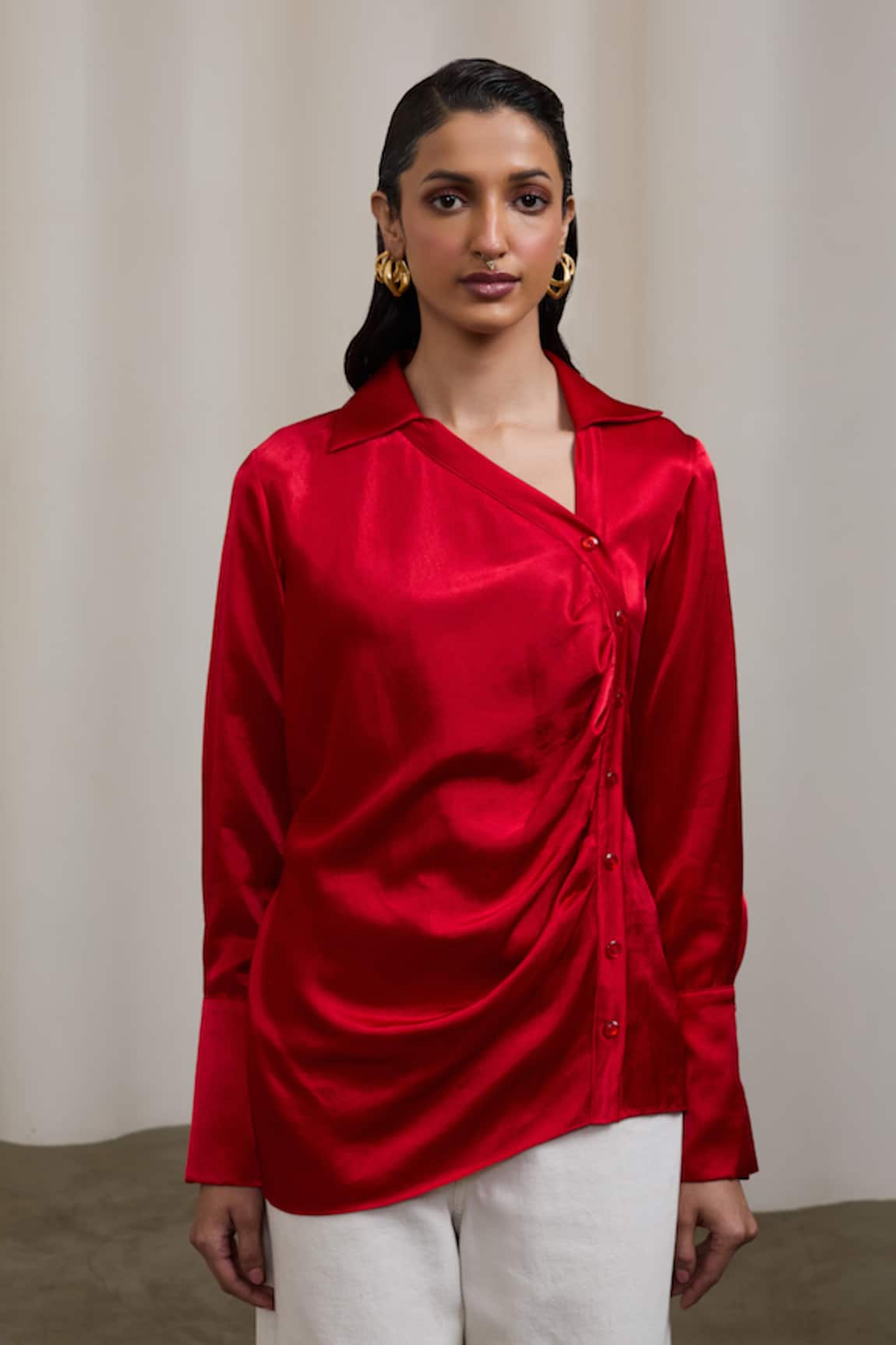 Sheela Suthar Asymmetric Placket Detail Gaji Silk Shirt