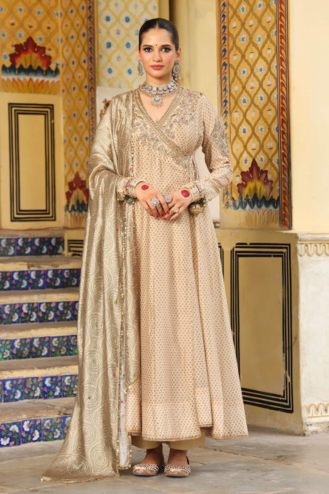 Label Niti Bothra Ivory Printed Heavy Angarkha Set 