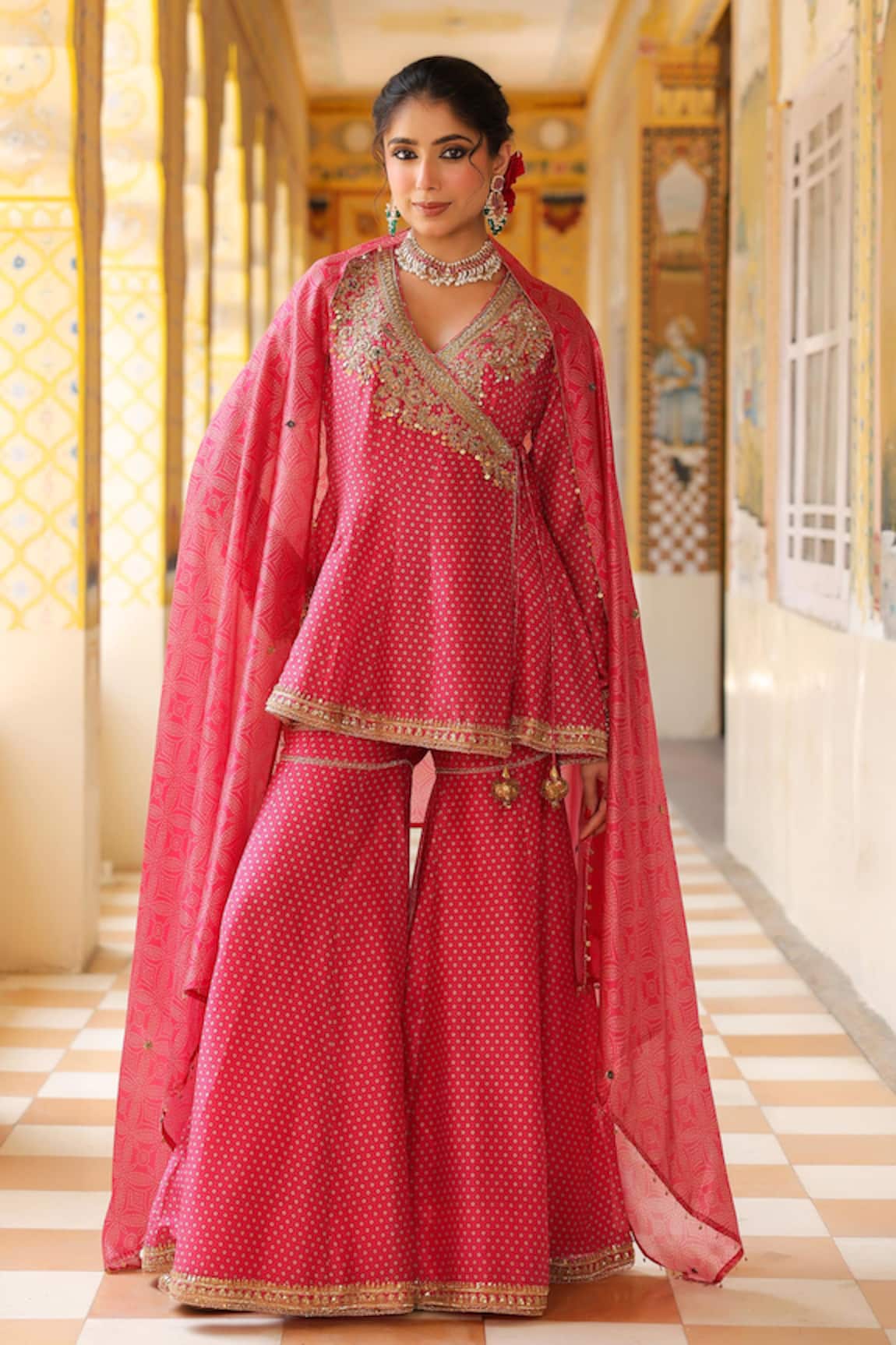 Label Niti Bothra Pink Printed Angrakha Sharara Set 