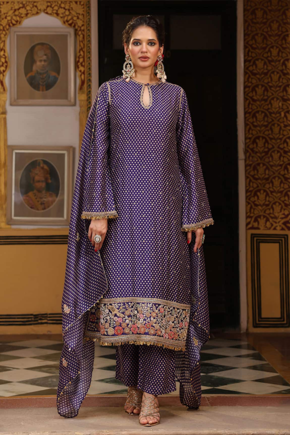 Label Niti Bothra Printed Mayur Applique Embroidered Kurta Set 