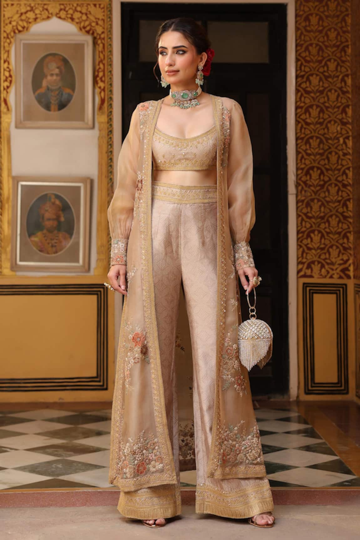 Label Niti Bothra Ivory Embroidered Cape Set 