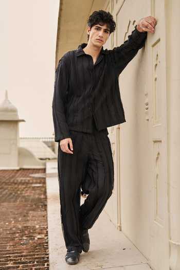 Dash And Dot Textural Pintuck & Raw Edge Pant Set 