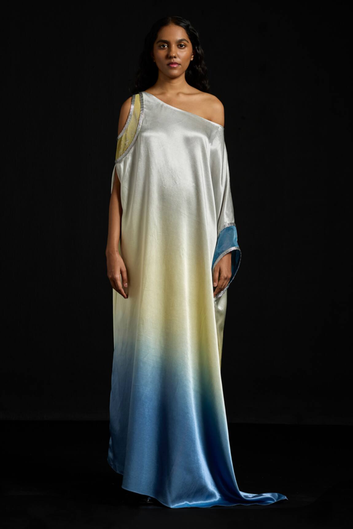 Akhl Asymmetric Gradient Satin Kaftan