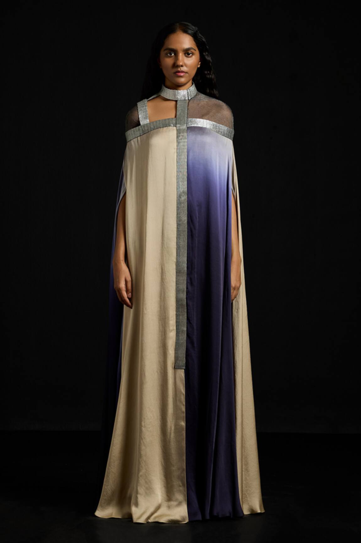 Akhl Gold & Navy Asymmetric Kaftan 