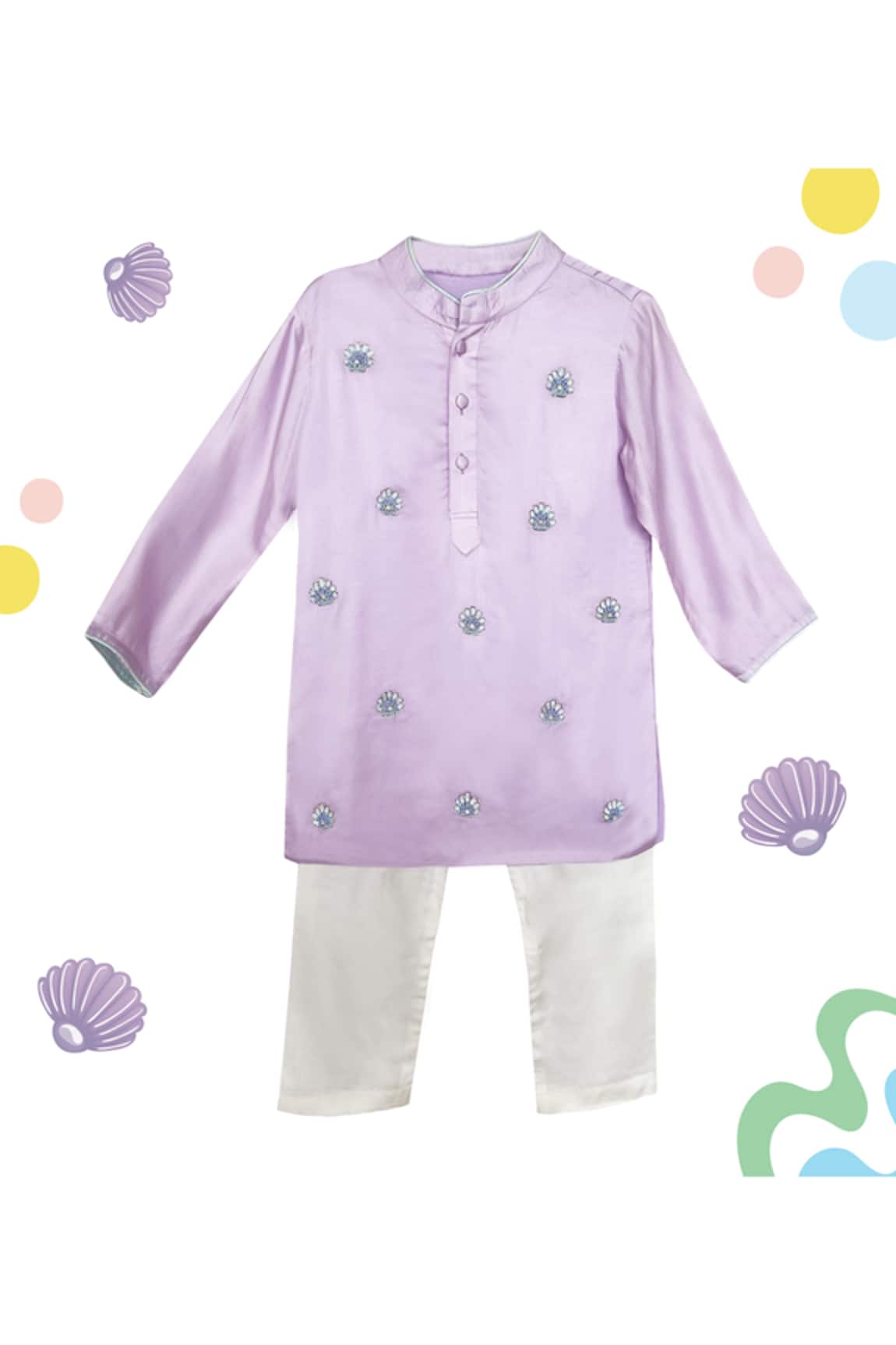 Toddle Kidswear Oyster Oasis Embroidered Kurta Set