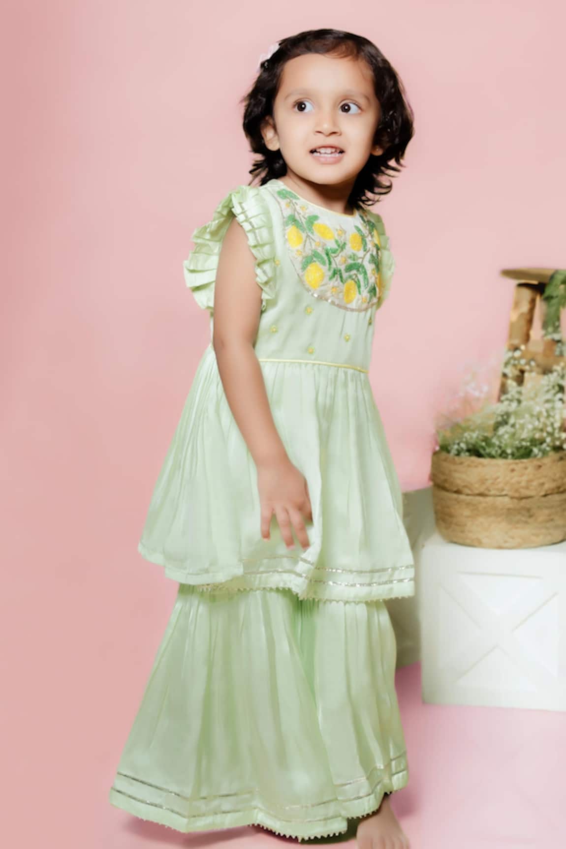 Toddle Kidswear Limoncello Emboidered Kurta Sharara Set
