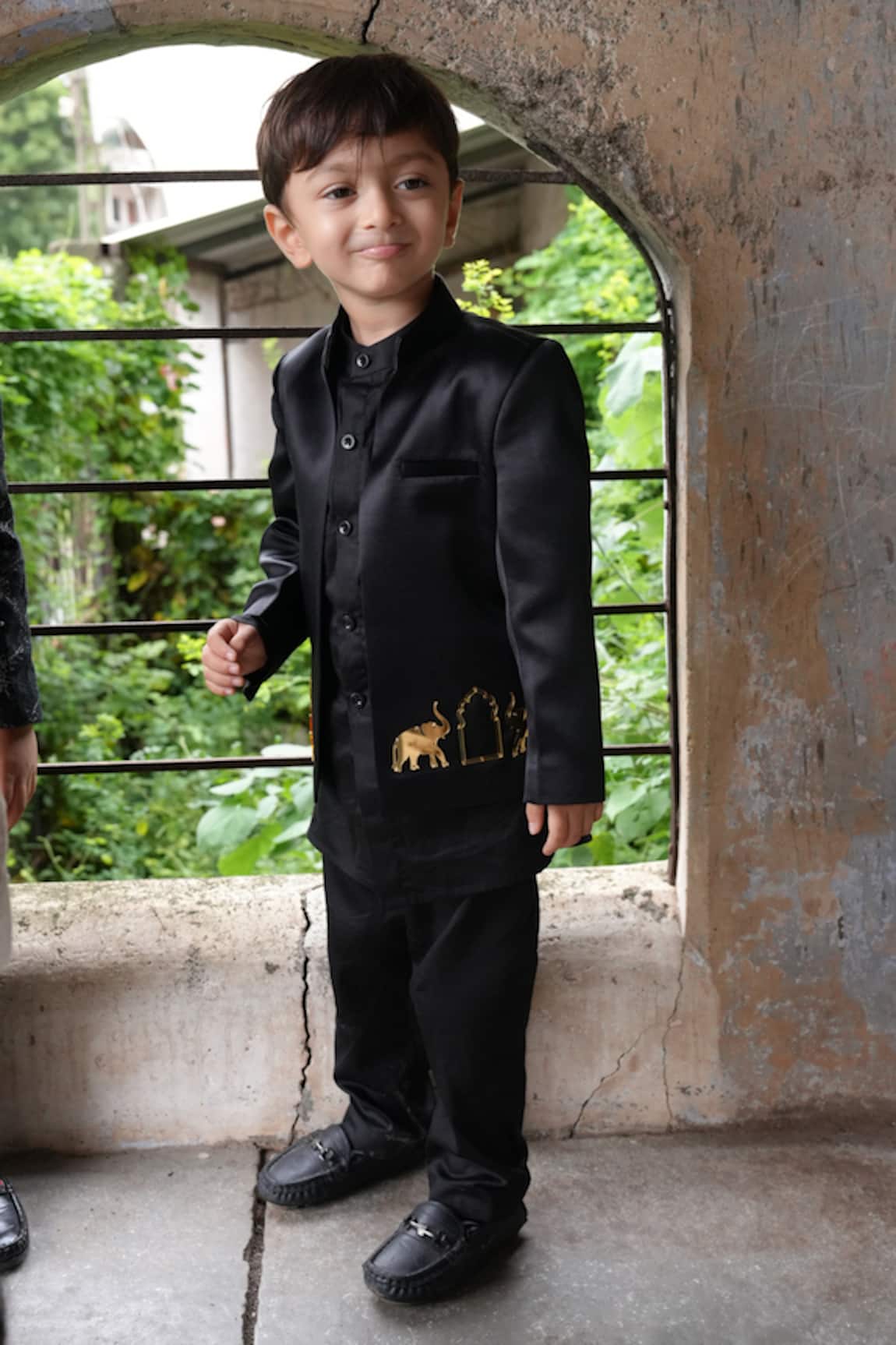 Funny Bones Clothings Black Elephant Open Jodhpuri Set