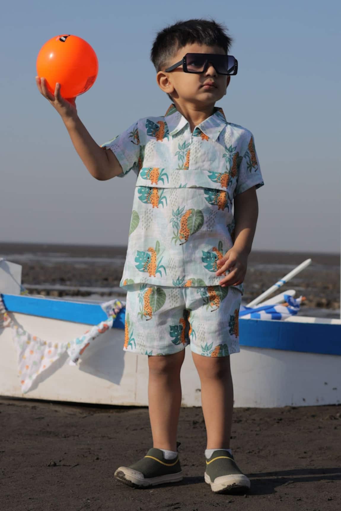 Funny Bones Clothings Leafy Leopard Print Shirt With Shorts
