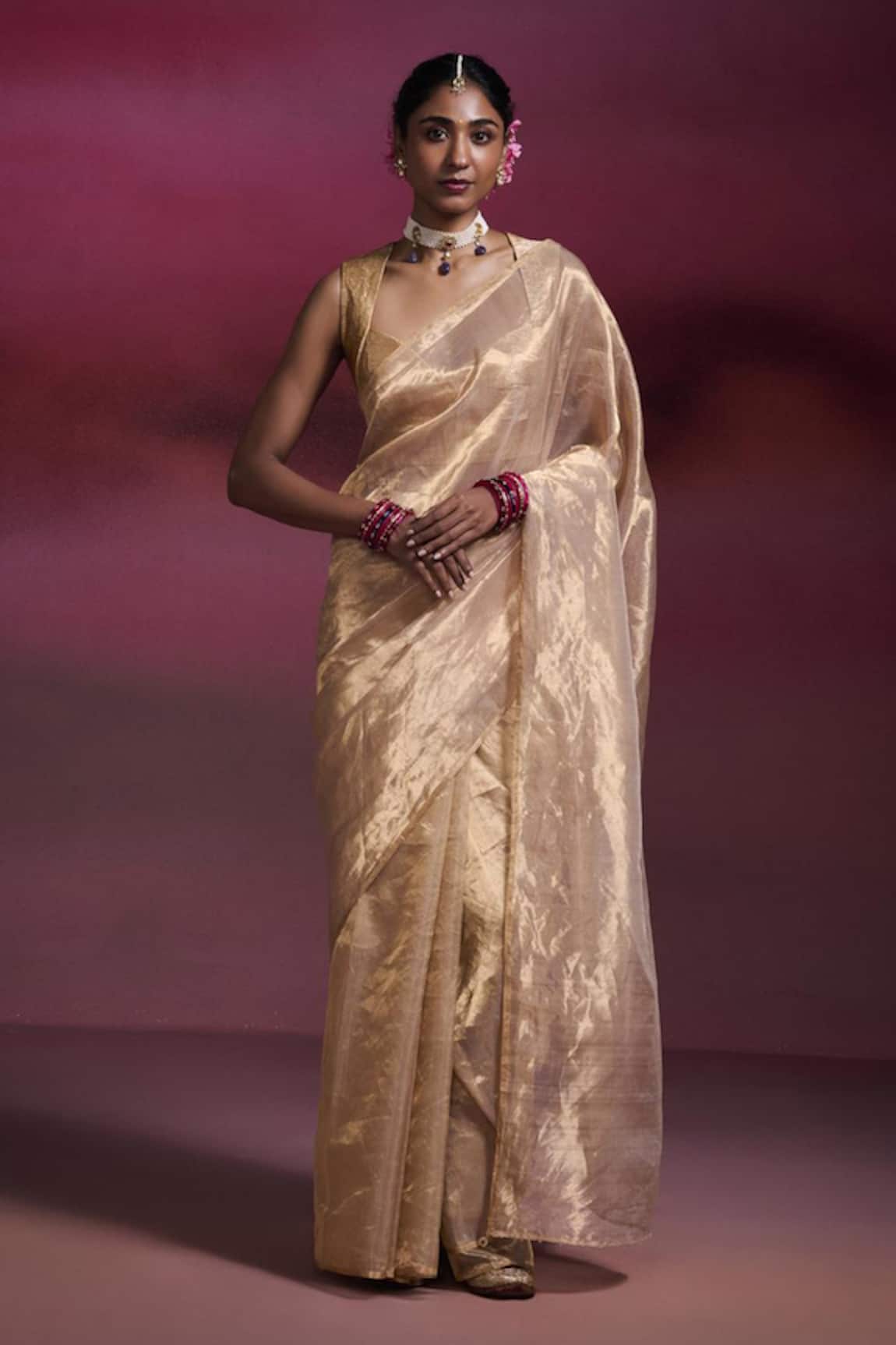 Dressfolk Nandini Handloom Tissue Saree with Running Blouse