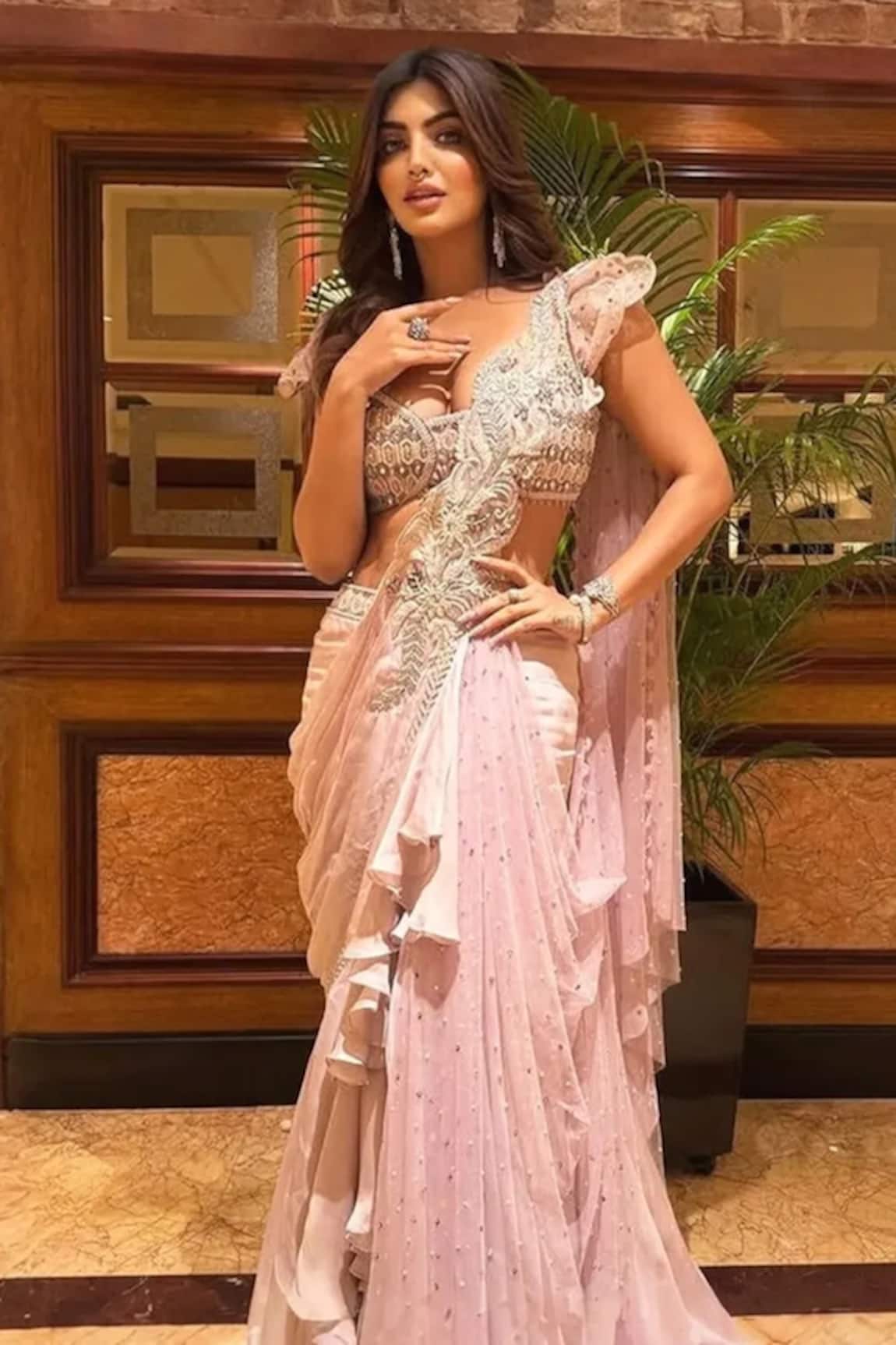 Miku Kumar Apsara Floral Embroidered Lehenga Saree With 3D Embroidered Blouse