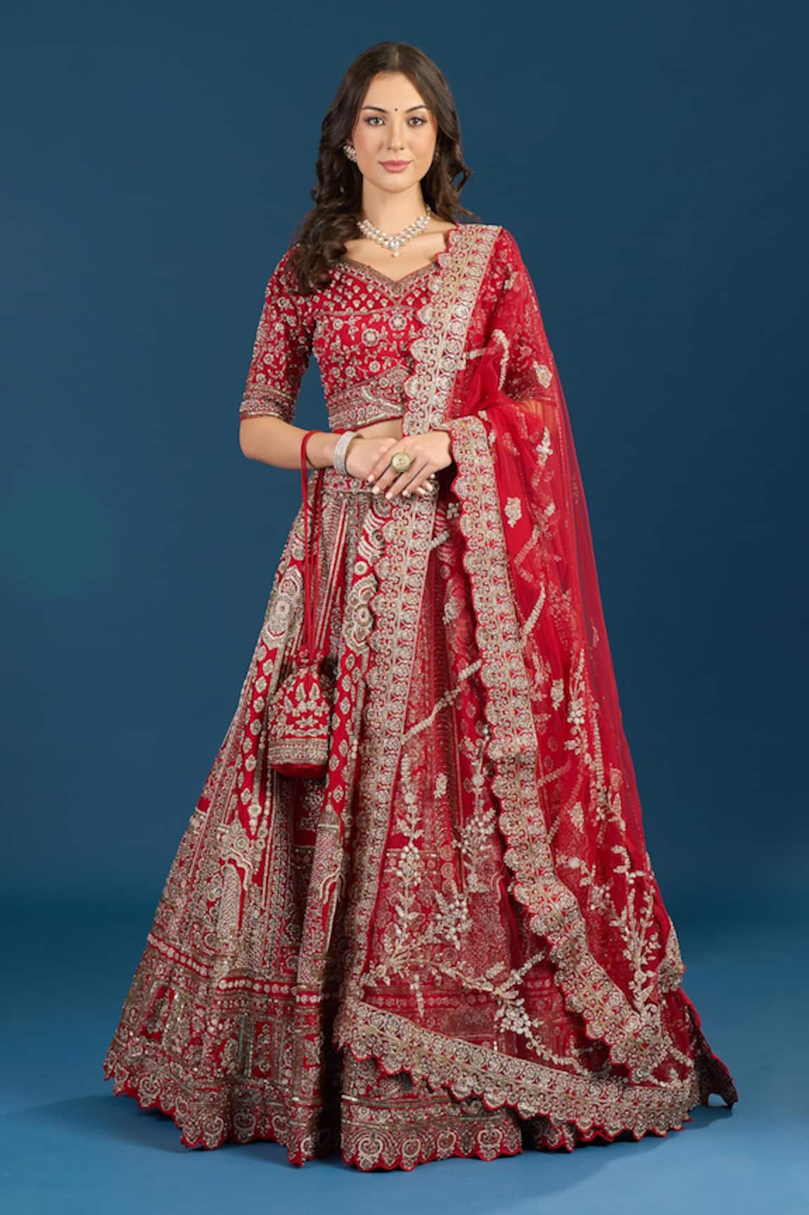 Azeera Red Embroidered Bridal Lehenga Set