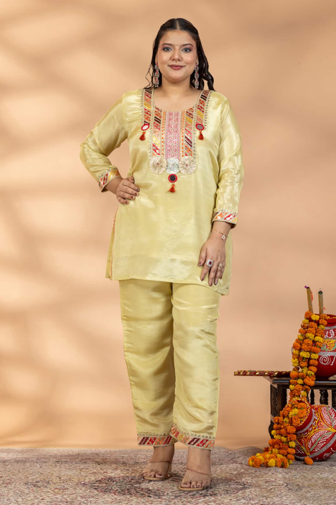 Mamicha Embroidered Mirror Work Kurta & Pant Set
