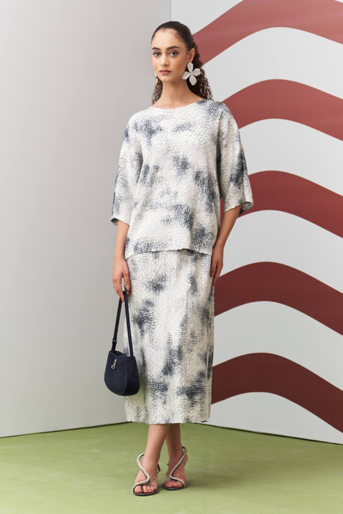 Pleats By Aruni Grey Antonia Printed Top & Skirt Set