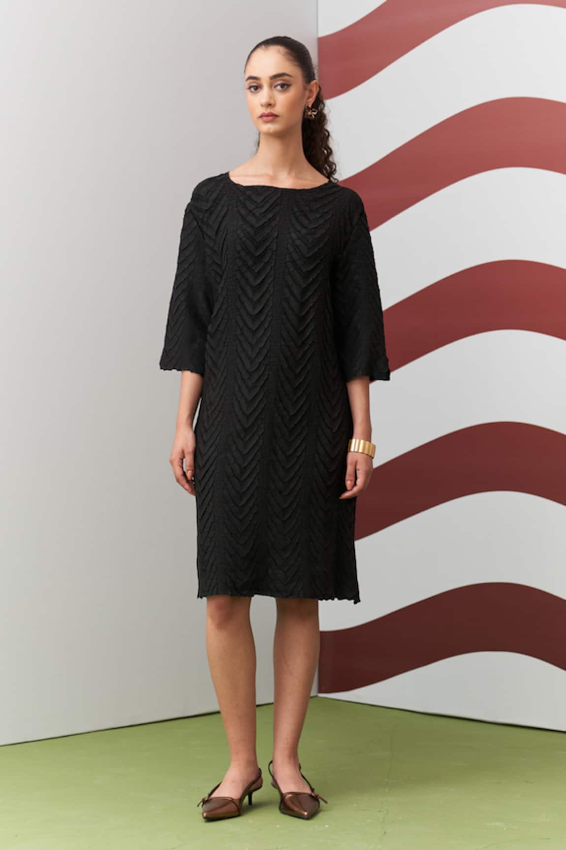 Pleats By Aruni Black Avanya Pleated Dress