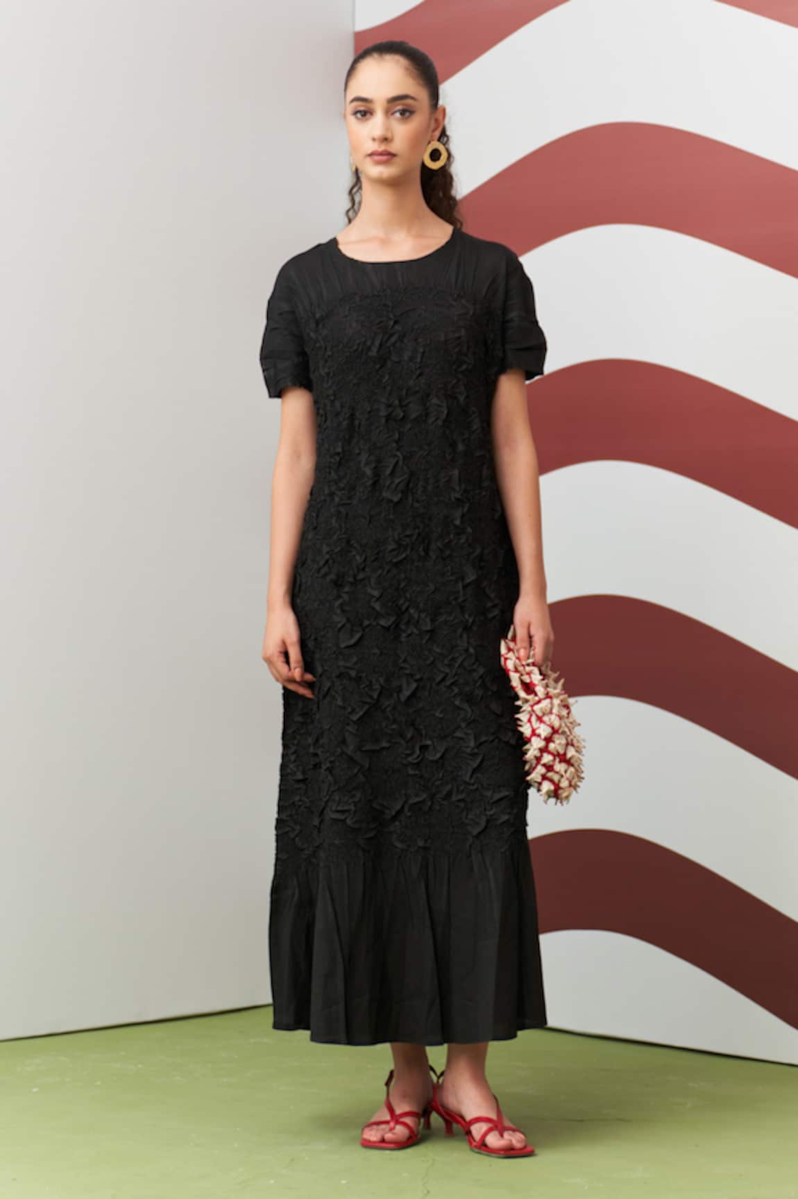 Pleats By Aruni Black Napori Textured Dress