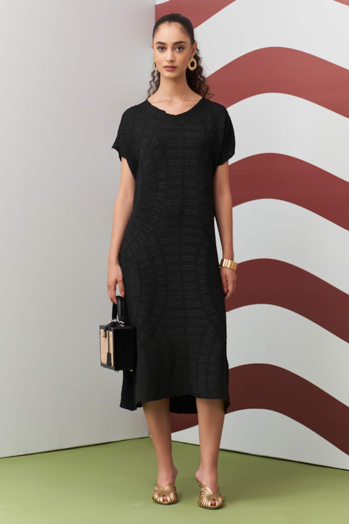 Pleats By Aruni Black Willia Textured Dress