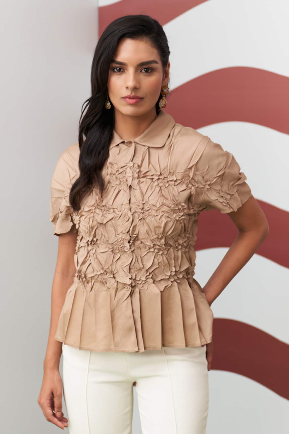 Pleats By Aruni Beige Hiro Top
