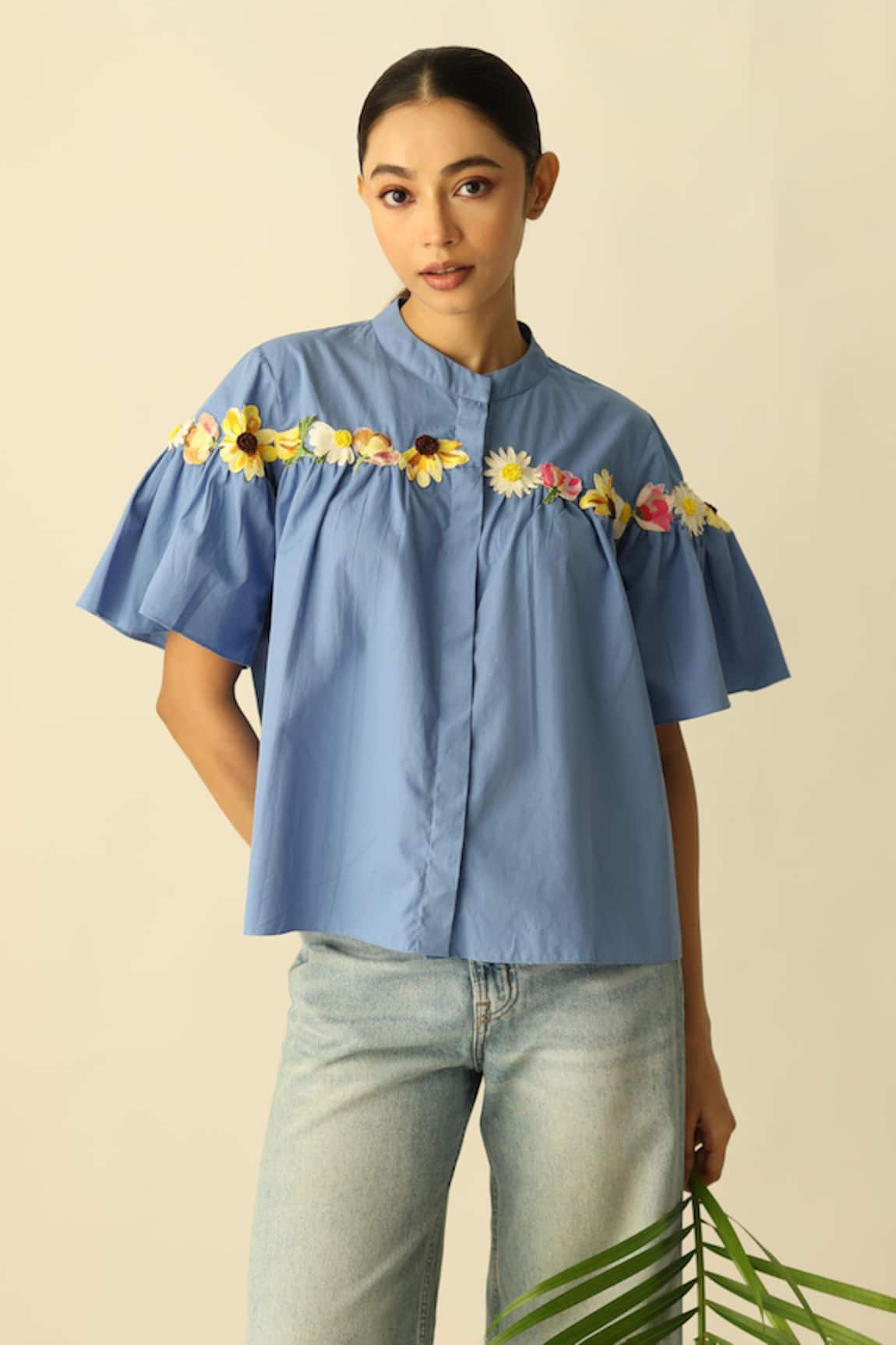 Studio Moda India The Florine Gathered Embroidered Shirt 