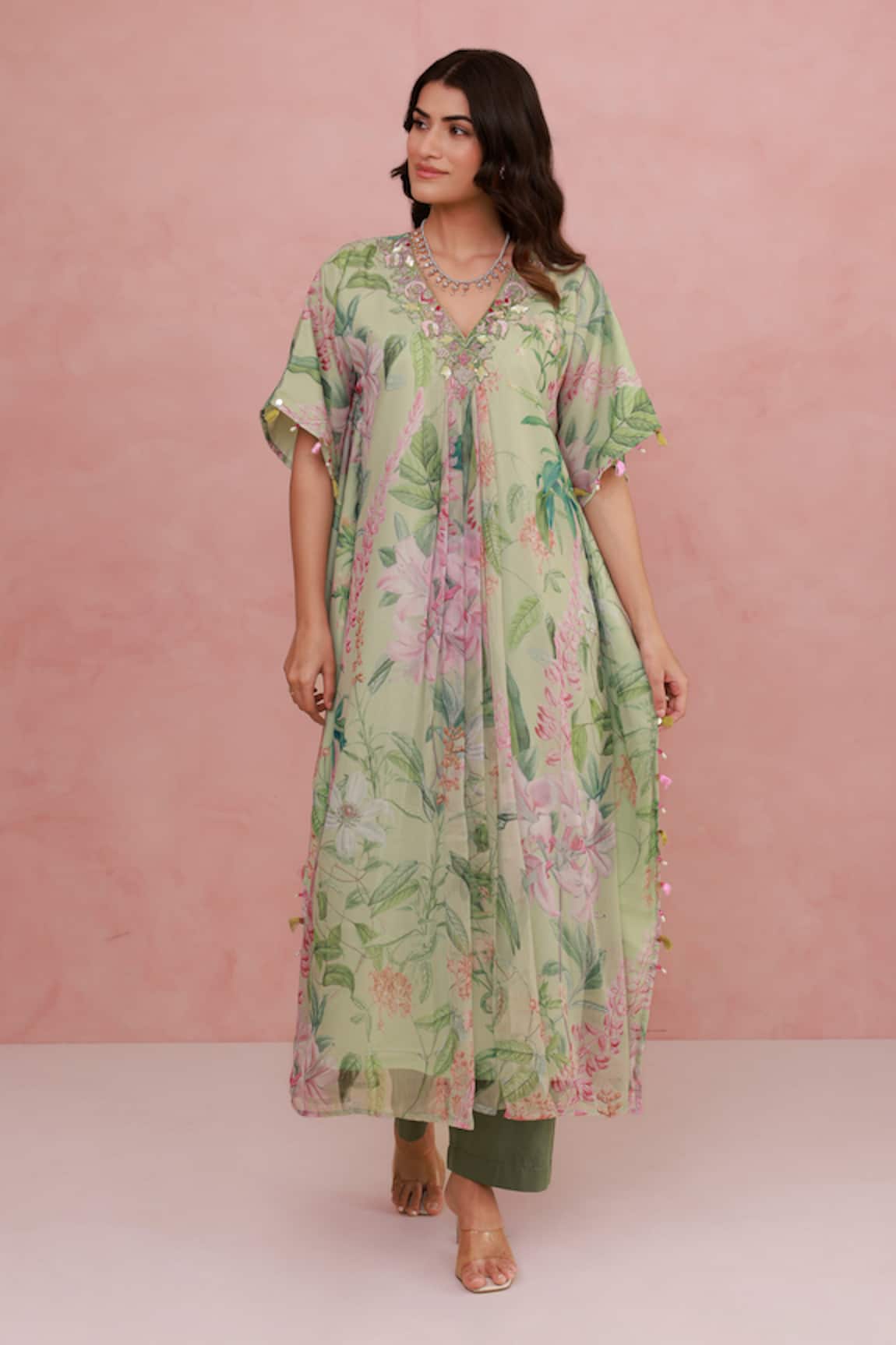 Aroop Shop India Floral Printed Kaftan Kurta & Pant Set