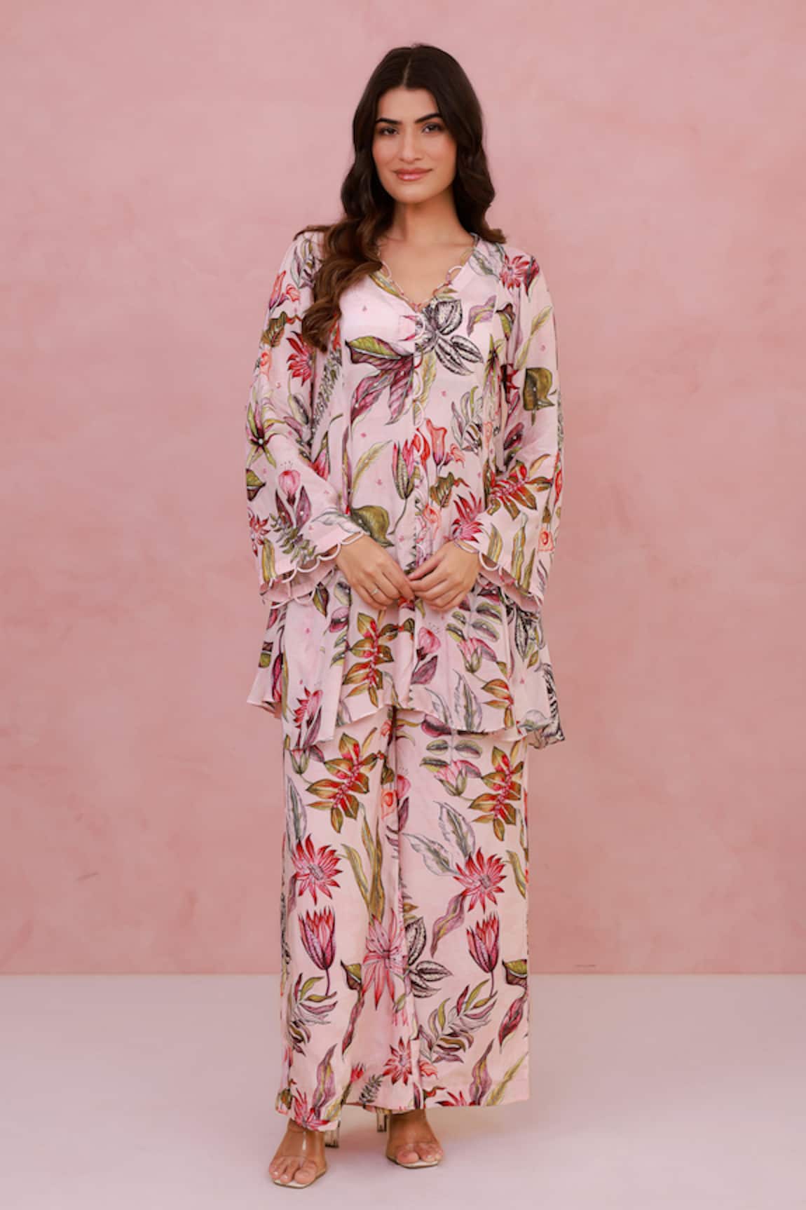 Aroop Shop India Floral Hand Embroidered Shirt Tunic & Pant Set