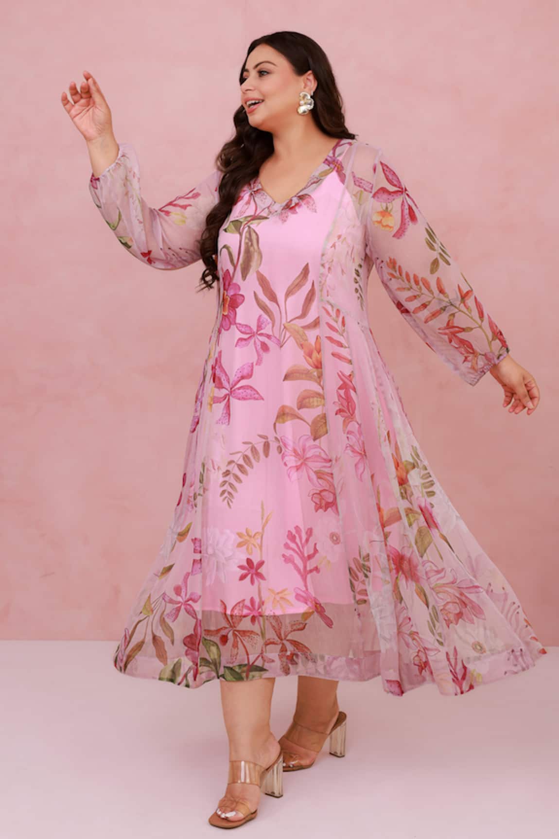 Aroop Shop India Floral Hand Embroidered Recycled Chiffon Dress 