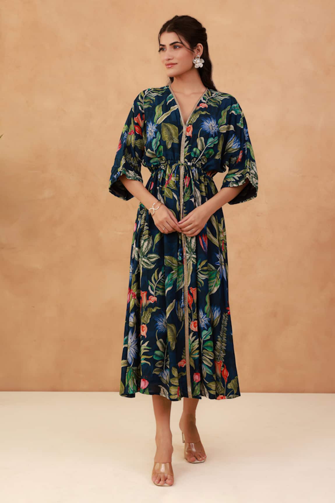 Aroop Shop India Tropical Floral Print Kaftan Dress