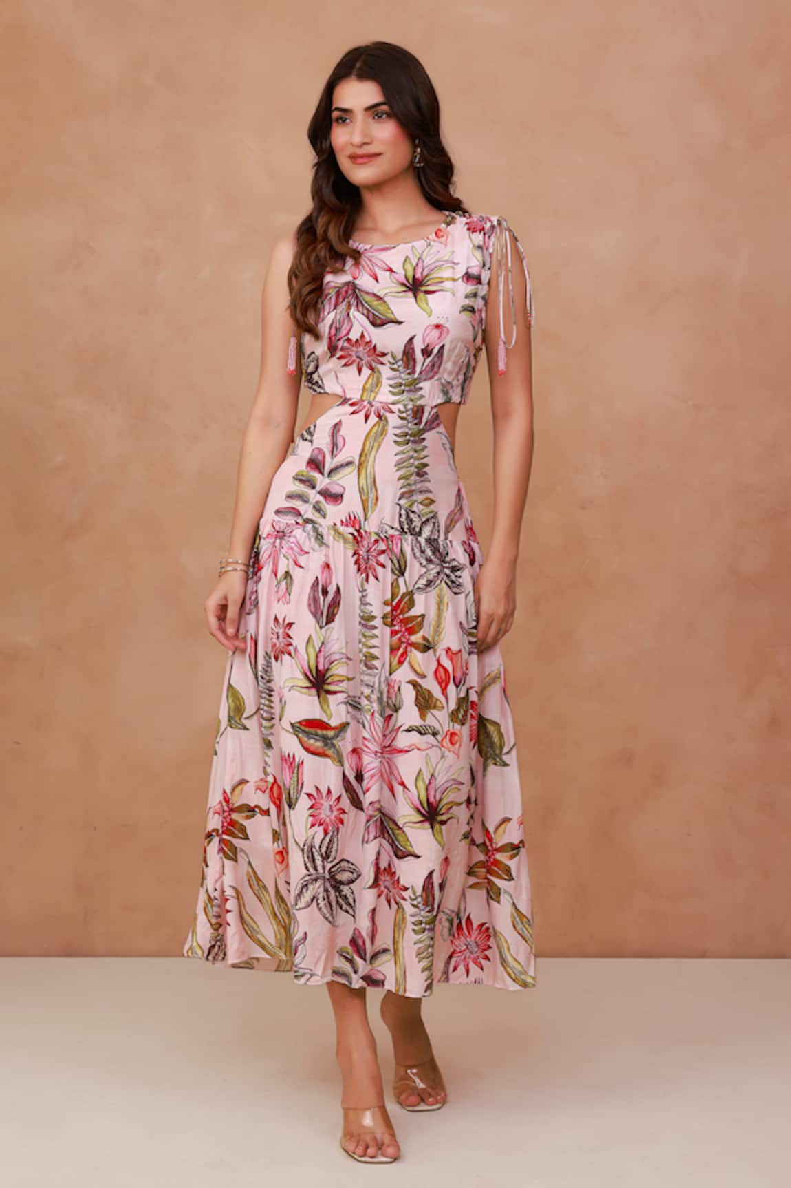 Aroop Shop India Floral Hand Embroidered Cut-Out Dress 