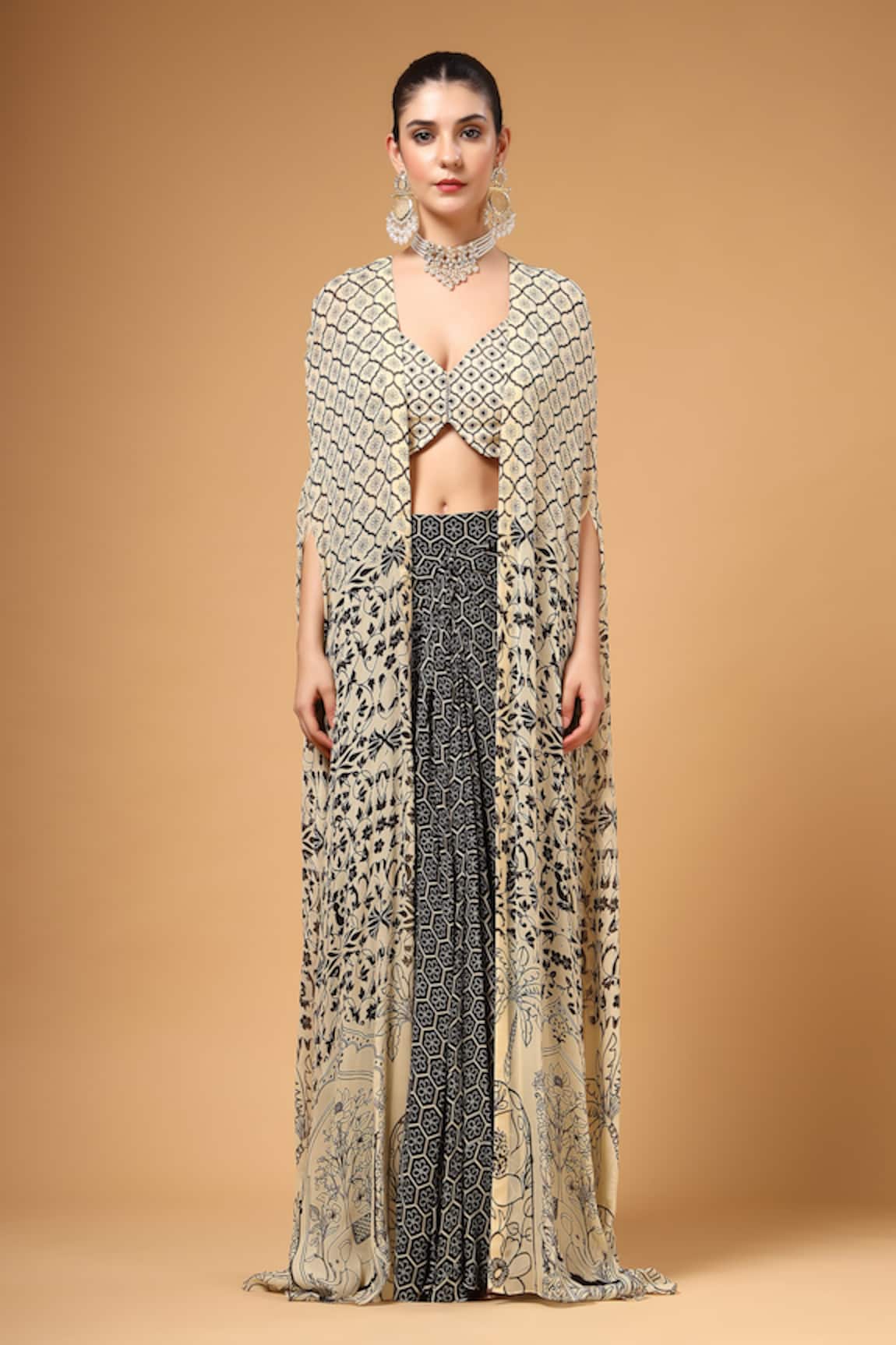 Gazab by Miku Kumar Shauq Printed Cape Skirt Set 