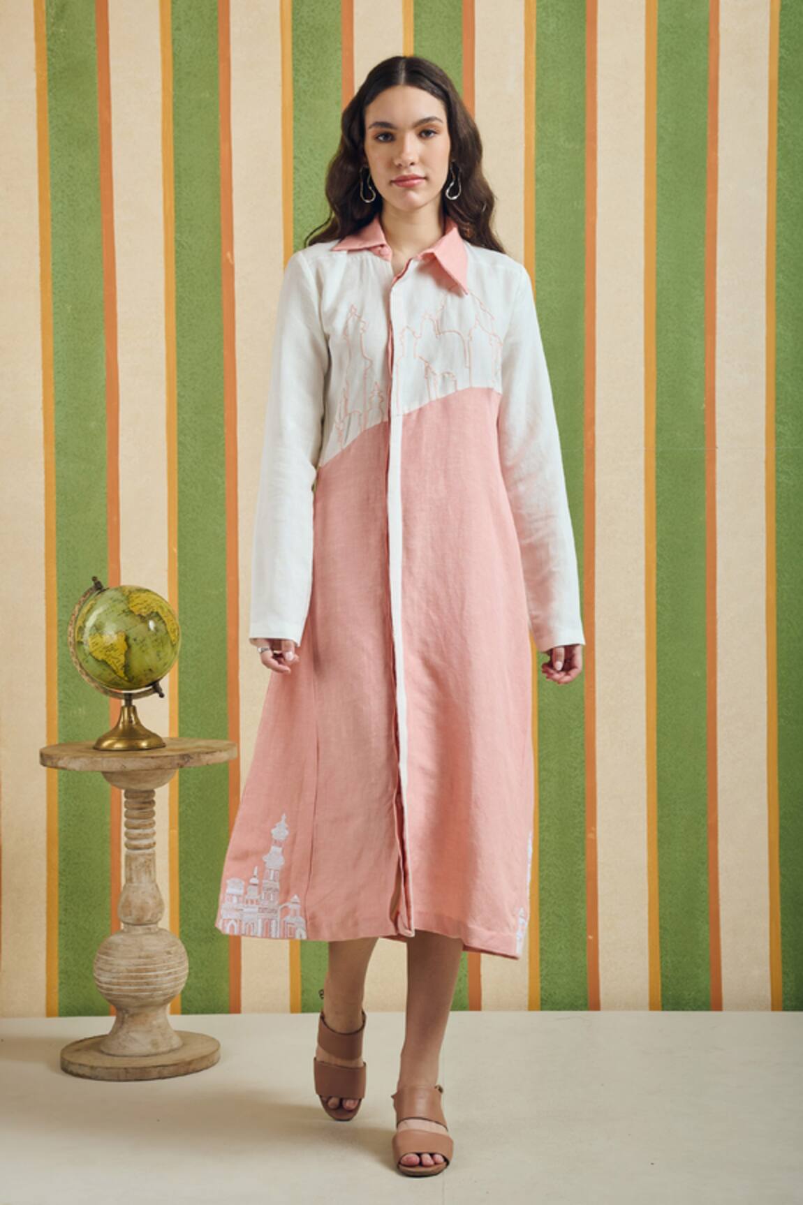 Orthodox Tilt Line Diagonal Color Blocked Dress