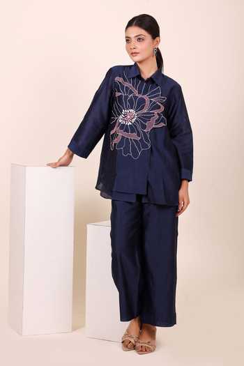 Myra Clothing Line Chanderi Floral Embroidered Shirt & Pant Set