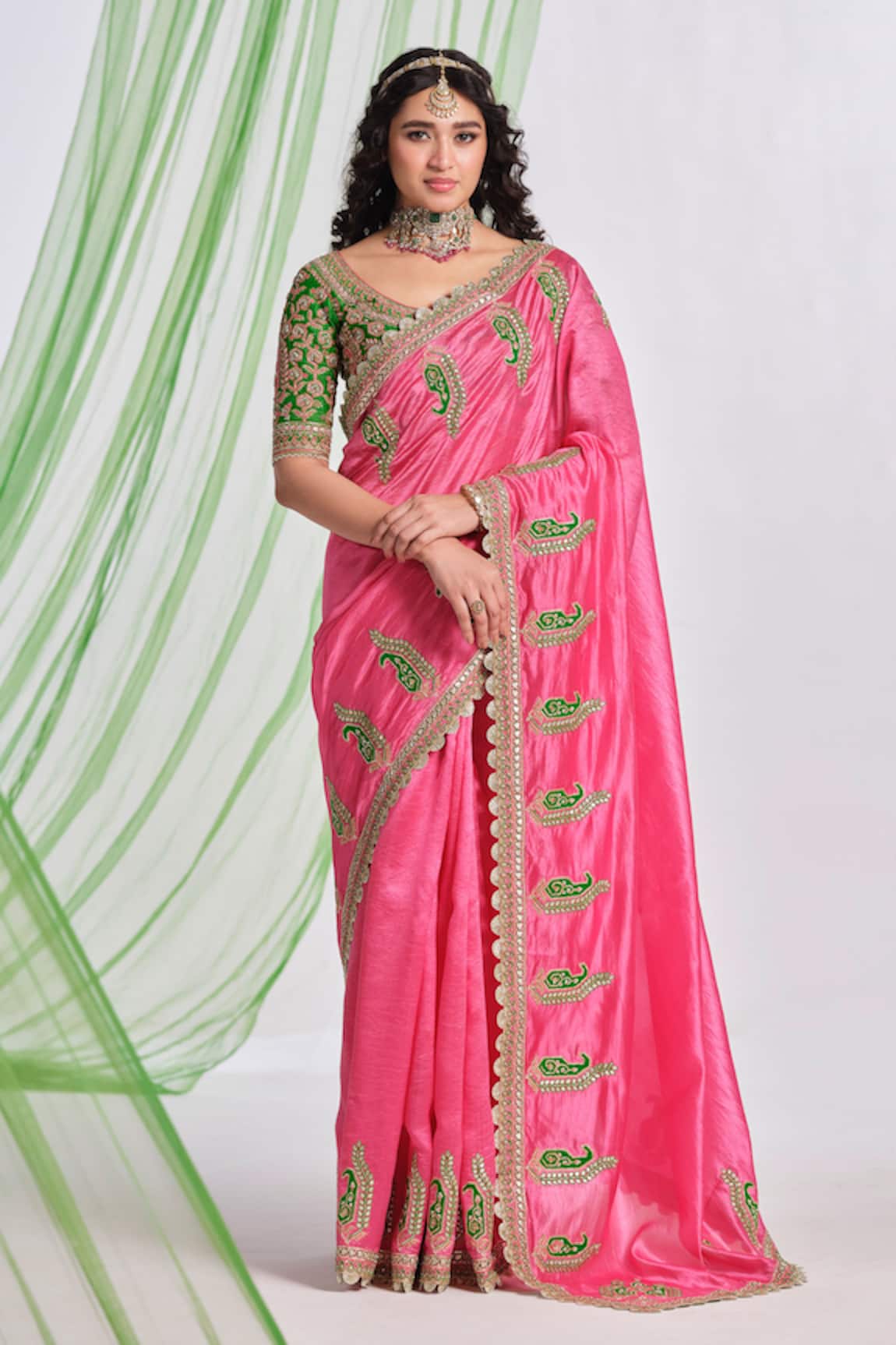 Almaari By Pooja Patel Rang Paisley Embroidered Saree With Blouse