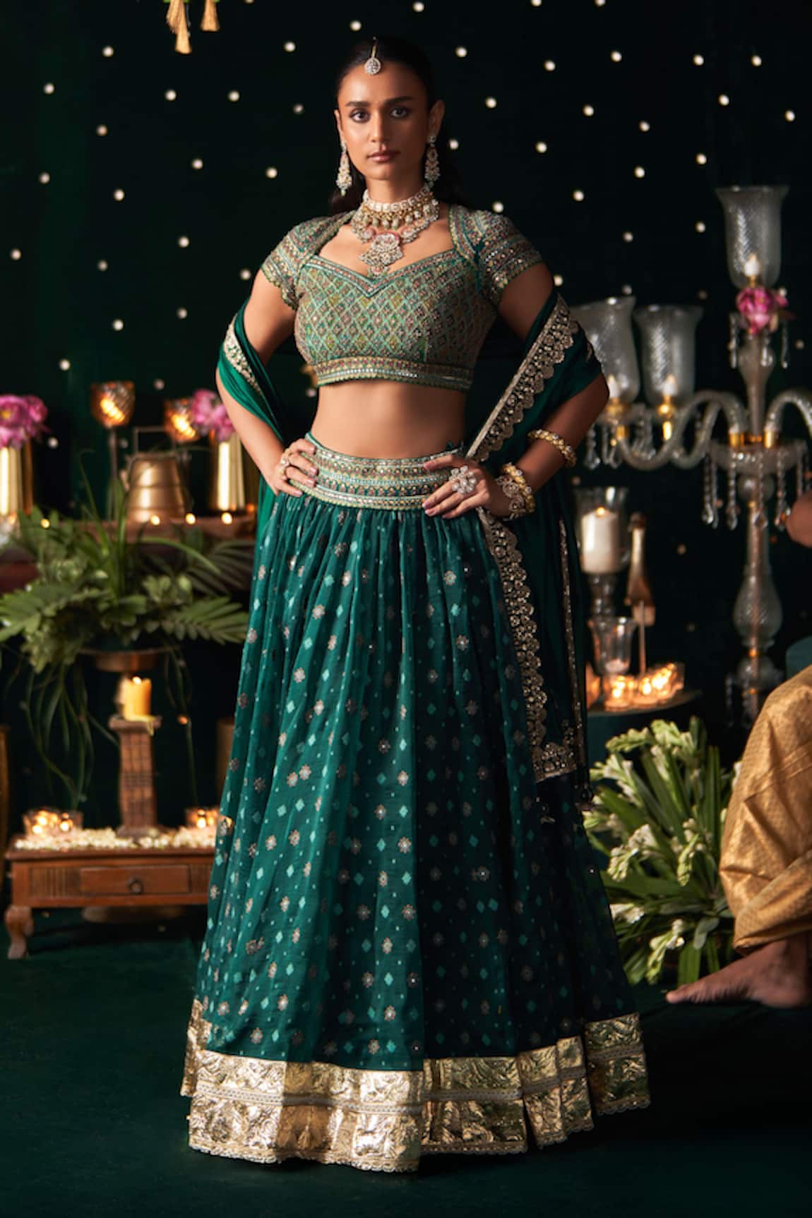 Almaari By Pooja Patel Shehnayi Geometric Woven Lehenga Set