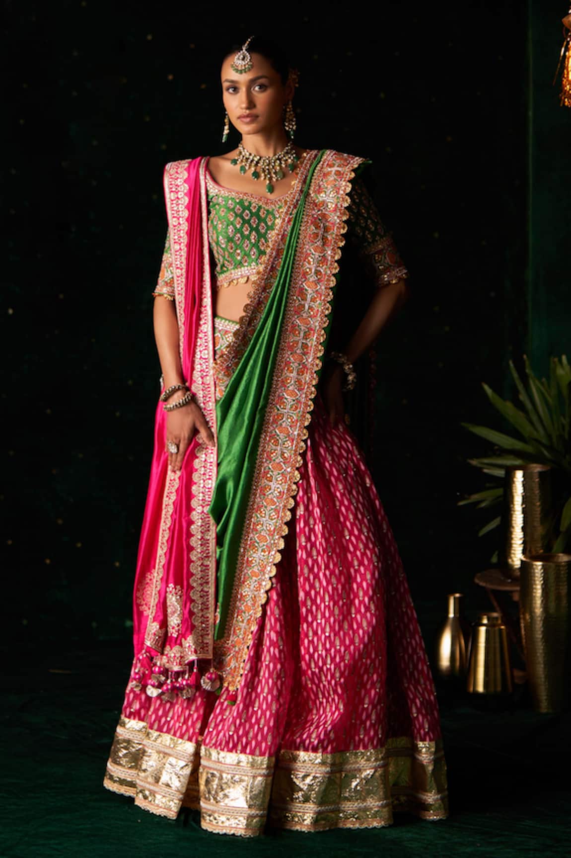 Almaari By Pooja Patel Sarod Geometric Woven Lehenga Set